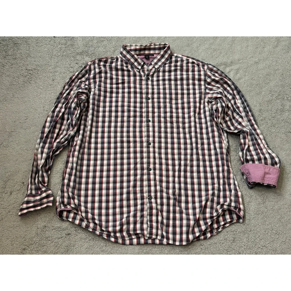 Banana Republic Mens XL Plaid Button Down Shirt Blue Red White Cotton 17-17.5